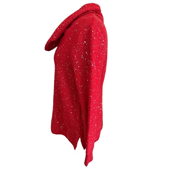 Ruby Rd. Red Sequin Cowl Neck Long Sleeve Sweater Size Small - Picture 3 of 9